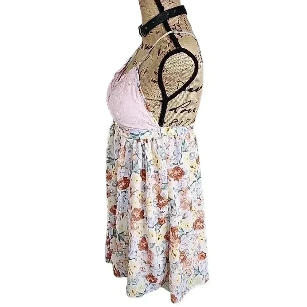 Active USA Floral Pink Lace Babydoll Mini Dress - Picture 7 of 13